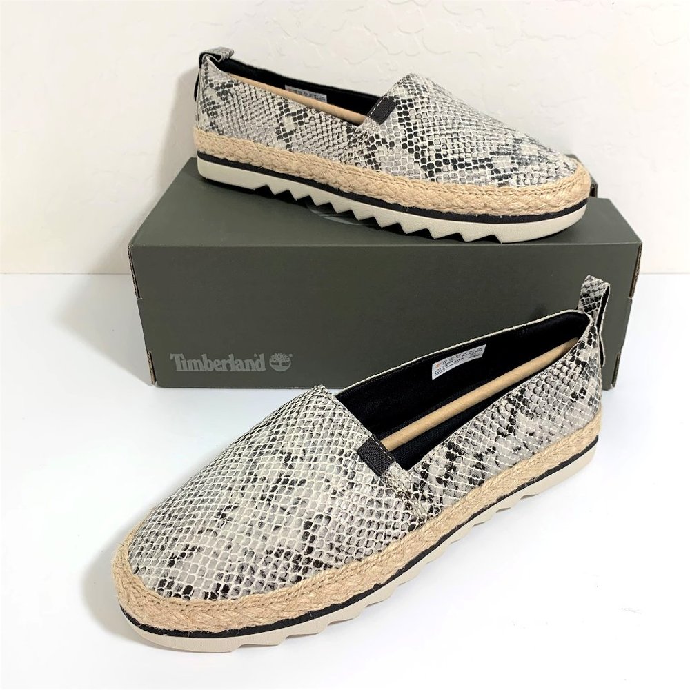 Timberland Barcelona Bay Leather Espadrilles Snake Print Flats Size 9.5 NEW